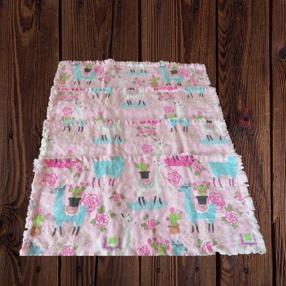 Burp Cloth, Flannel Rag Quilt Style, Reversible Llamas and Sheep, Set of 4 - Picture 11 of 11